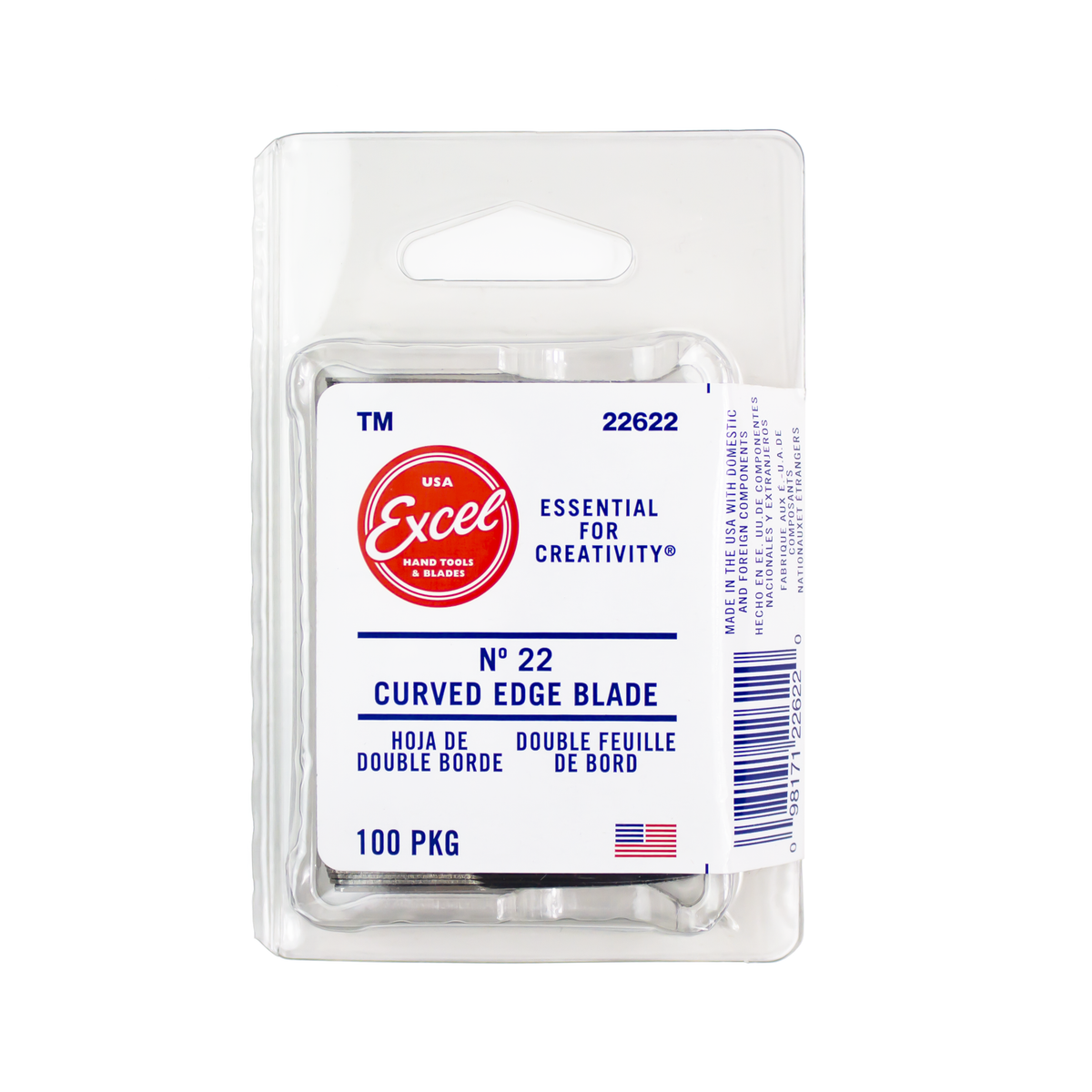 Clamshell Package of Excel Blades #22 Curved Edge Blade. 100-pack.