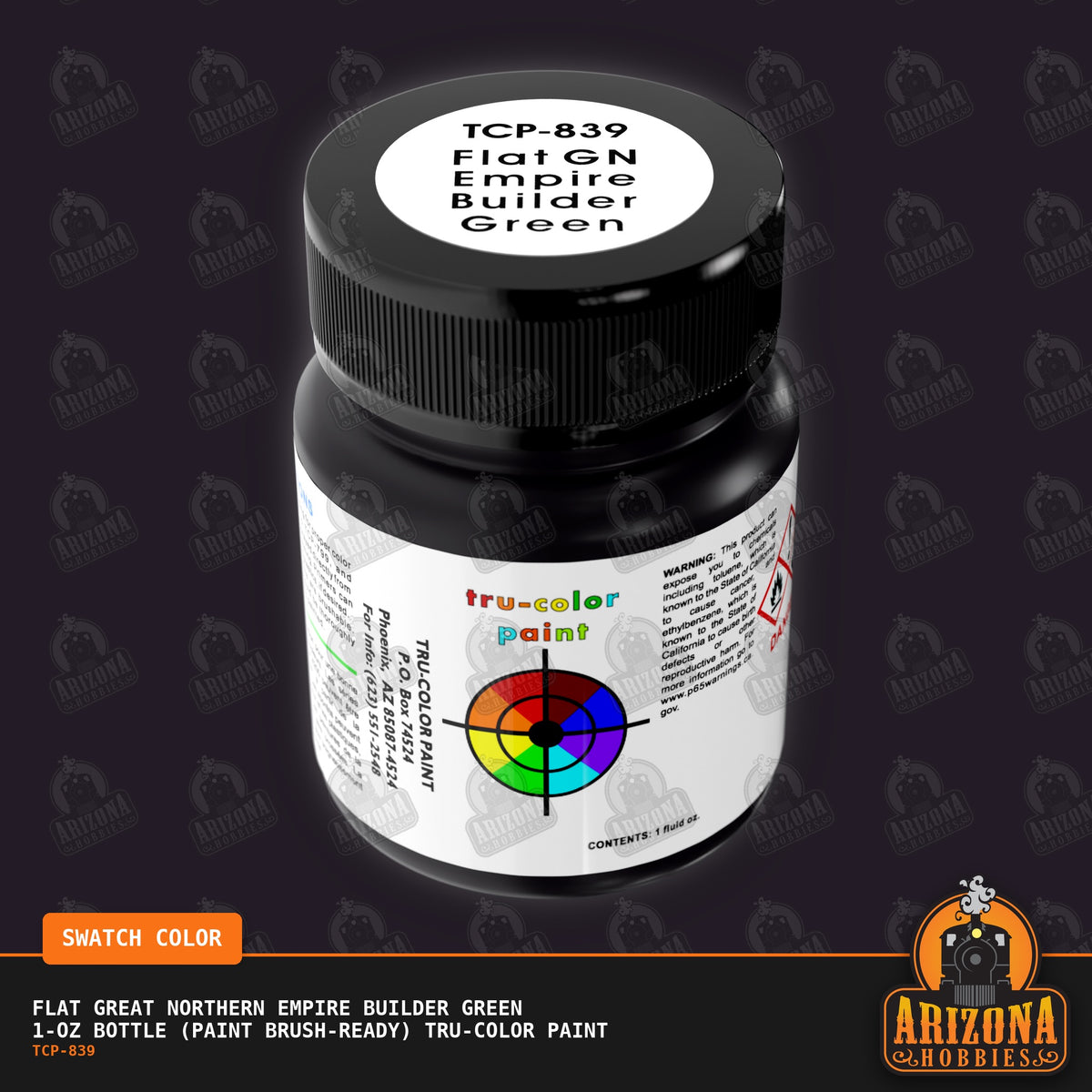 Flat Great Northern EMPIRE BUILDER GREEN 1-oz bottle (Paint brush) Tru-Color Paint-with color swatch-Arizona Hobbies