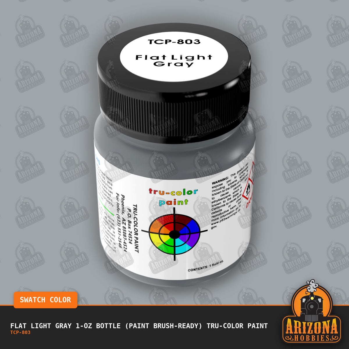 Flat LIGHT GRAY 1-oz bottle (Paint brush) Tru-Color Paint-with color swatch-Arizona Hobbies