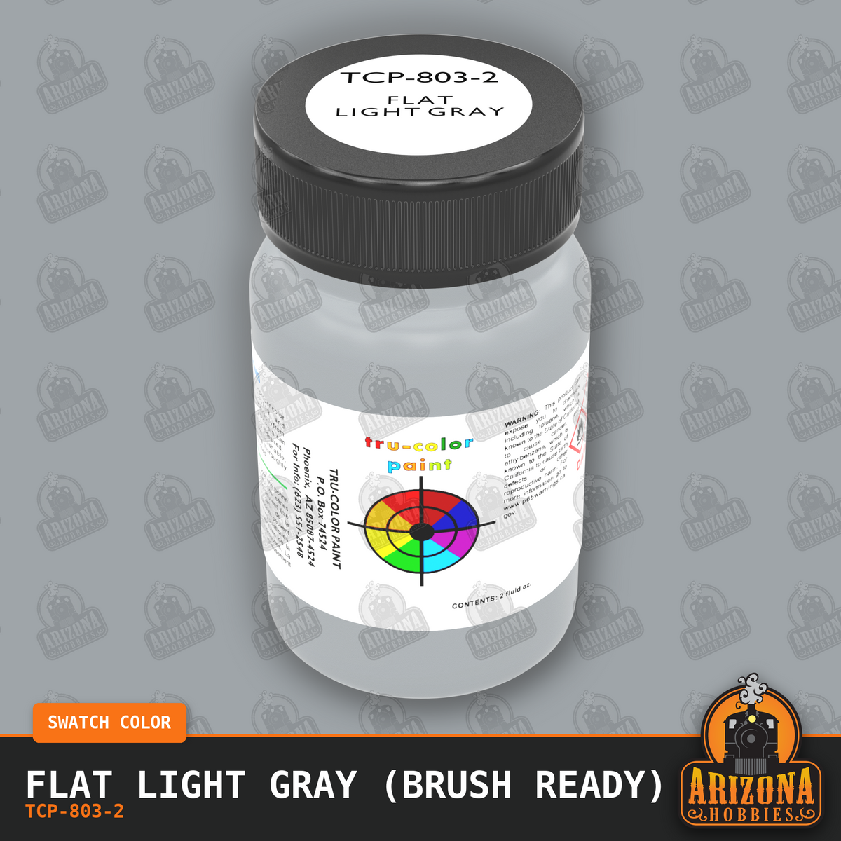 Flat LIGHT GRAY 2-oz bottle (Paint brush) Tru-Color Paint SPECIAL ORDER ONLY-with color swatch-Arizona Hobbies