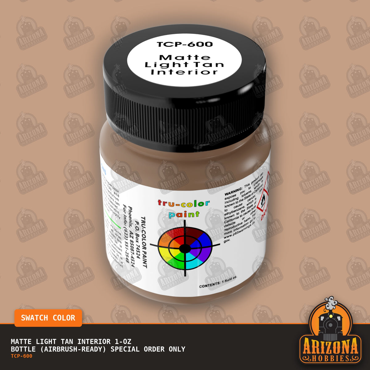 Matte LIGHT TAN AUTO INTERIOR 1-oz bottle (Air-brush) SPECIAL ORDER ONLY-with color swatch-Arizona Hobbies