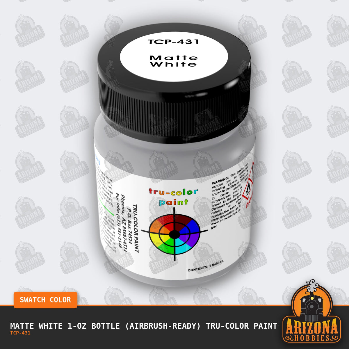 Matte WHITE 1-oz bottle (Air-brush) Tru-Color Paint-with color swatch-Arizona Hobbies