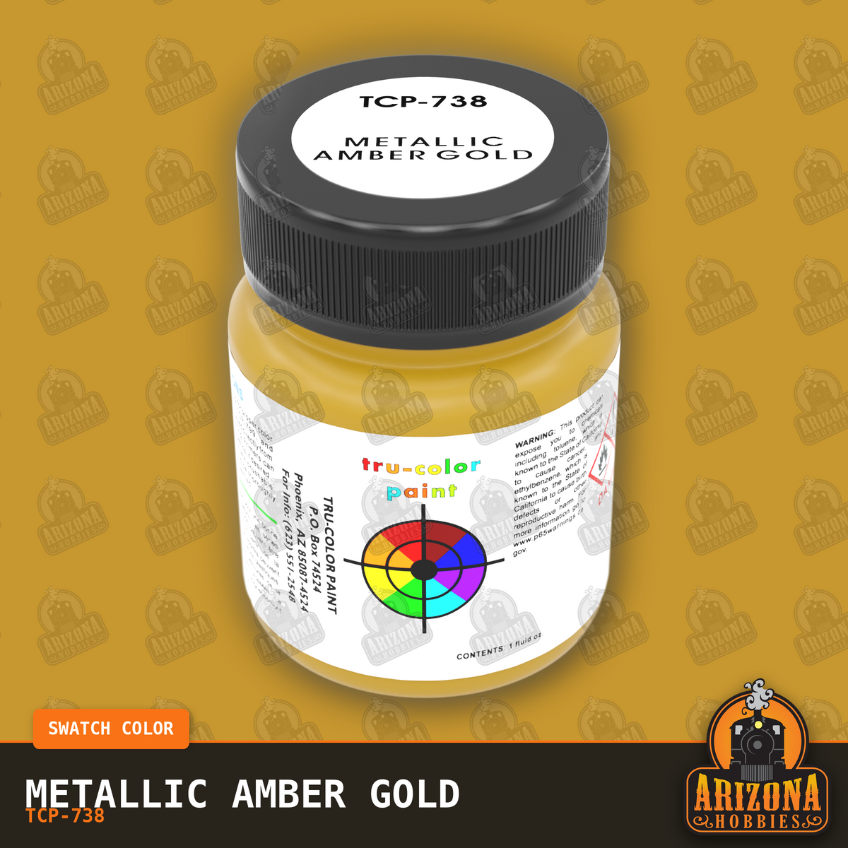Metallic AMBER GOLD 1-oz bottle (Air-brush) Tru-Color Paint-with color swatch-Arizona Hobbies