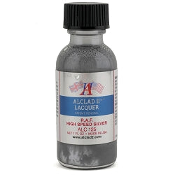 1 oz bottle of Alclad II RAF high speed silver lacquer for model painting and finishes