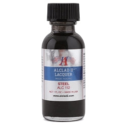 Alclad II steel model paint lacquer in a 1 oz bottle, ideal for model building and finishing.
