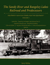 Sandy River and Rangeley Lakes Railroad book cover featuring vintage steam locomotive and detailed illustrations