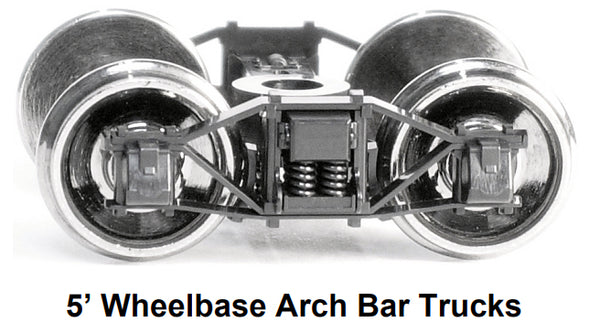 HO 5 ft. Wheelbase Arch Bar Trucks w/RP-25 wheelsets (two trucks)