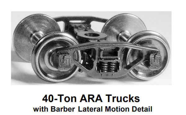 HO 40-ton ARA Trucks w/Barber Lateral-Motion Detail w/RP-25 wheelsets (two trucks)
