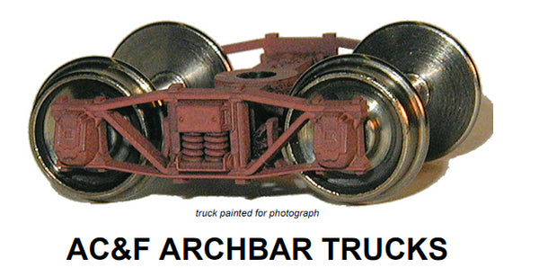 HO AC&F Arch Bar Trucks w/semi-scale wheelsets (two trucks)