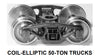 HO Coil-Elliptic 50-ton Trucks w/semi-scale wheelsets (two trucks)