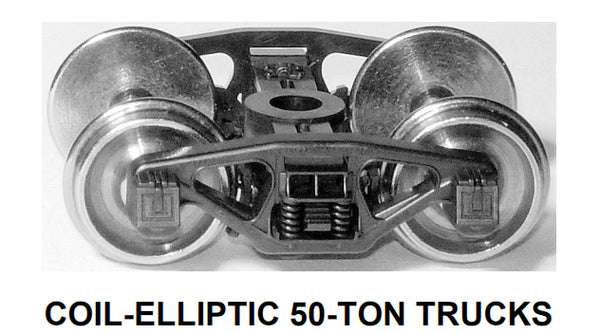 HO Coil-Elliptic 50-ton Trucks w/semi-scale wheelsets (two trucks)