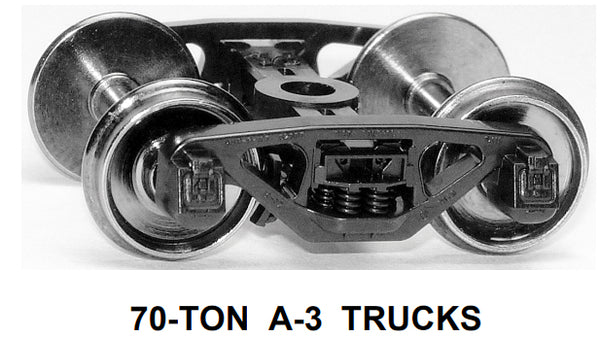 HO 70-ton A-3 Ride-Control Trucks w/semi-scale wheelsets (two trucks)