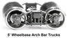 HO 5 ft. Wheelbase Arch Bar Trucks w/semi-scale wheelsets (two trucks)