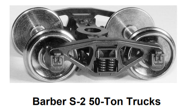 HO Barber S-2 50-ton Trucks w/semi-scale wheelsets (two trucks)