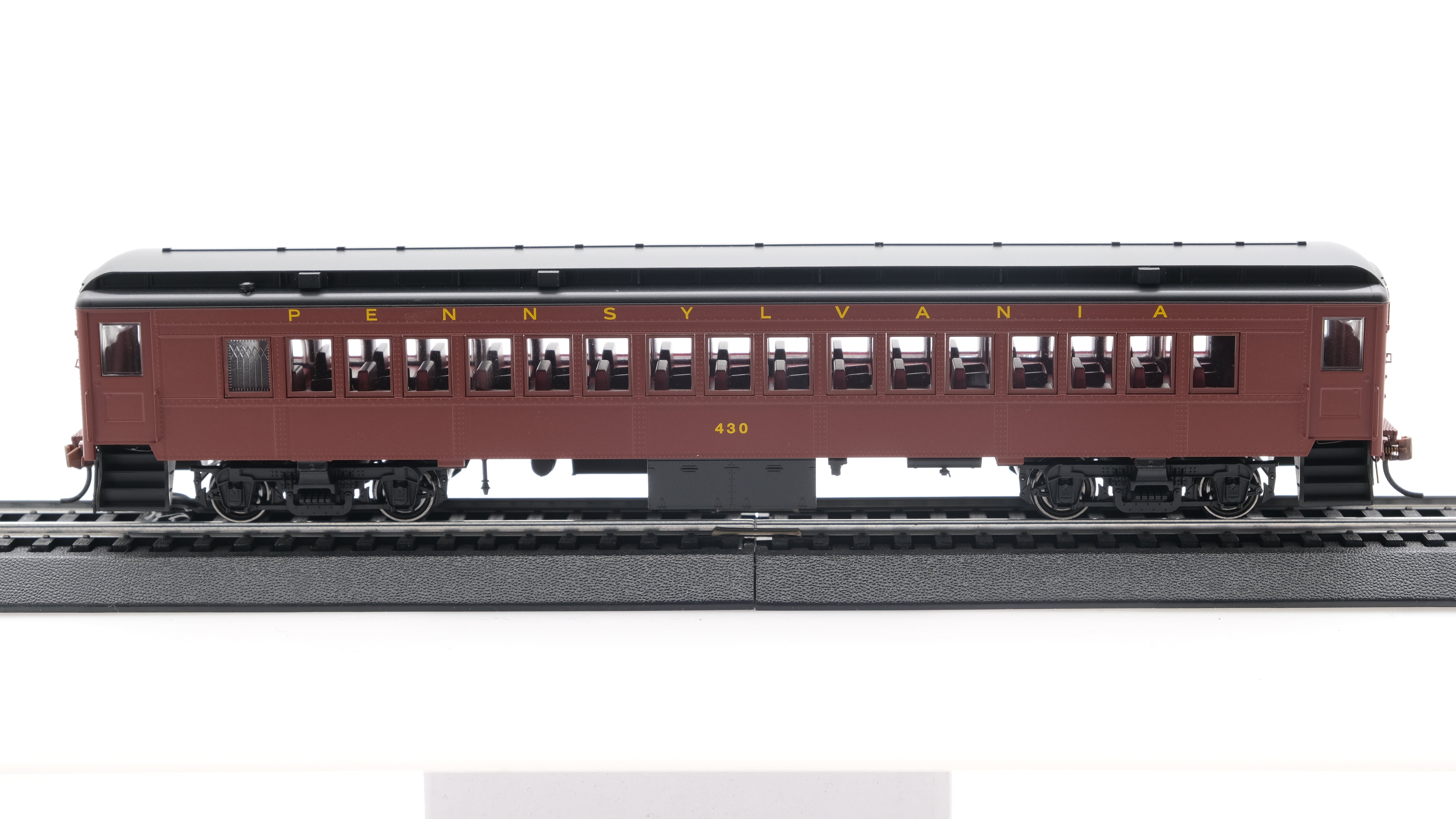 Con-Cor HO Scale P-54 Pennsylvania Railroad Powered Coach Tuscan Red Futura Lettering Road #430