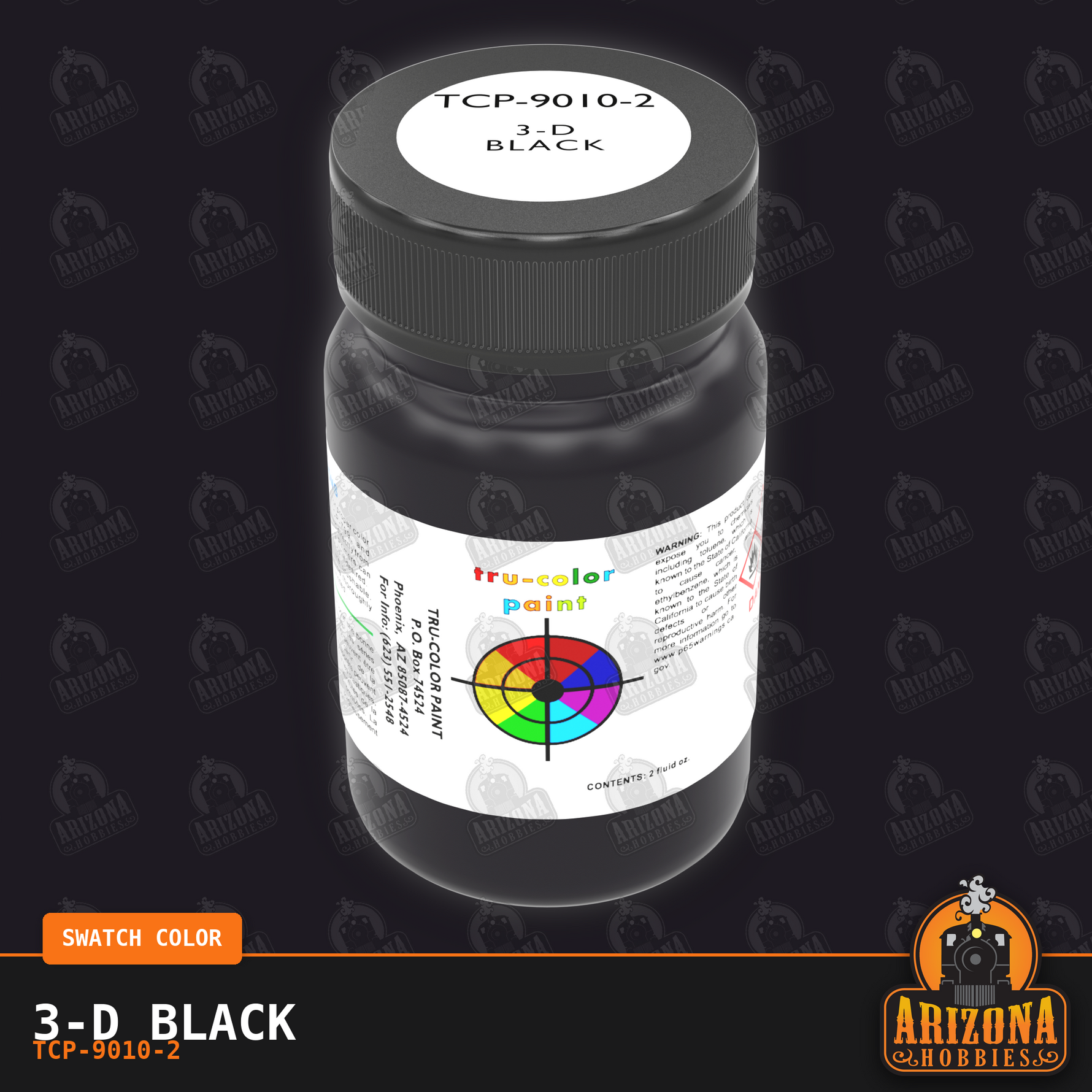 3-D BLACK 2-oz bottle (Air-brush) Tru-Color Paint SPECIAL ORDER ONLY-with color swatch-Arizona Hobbies