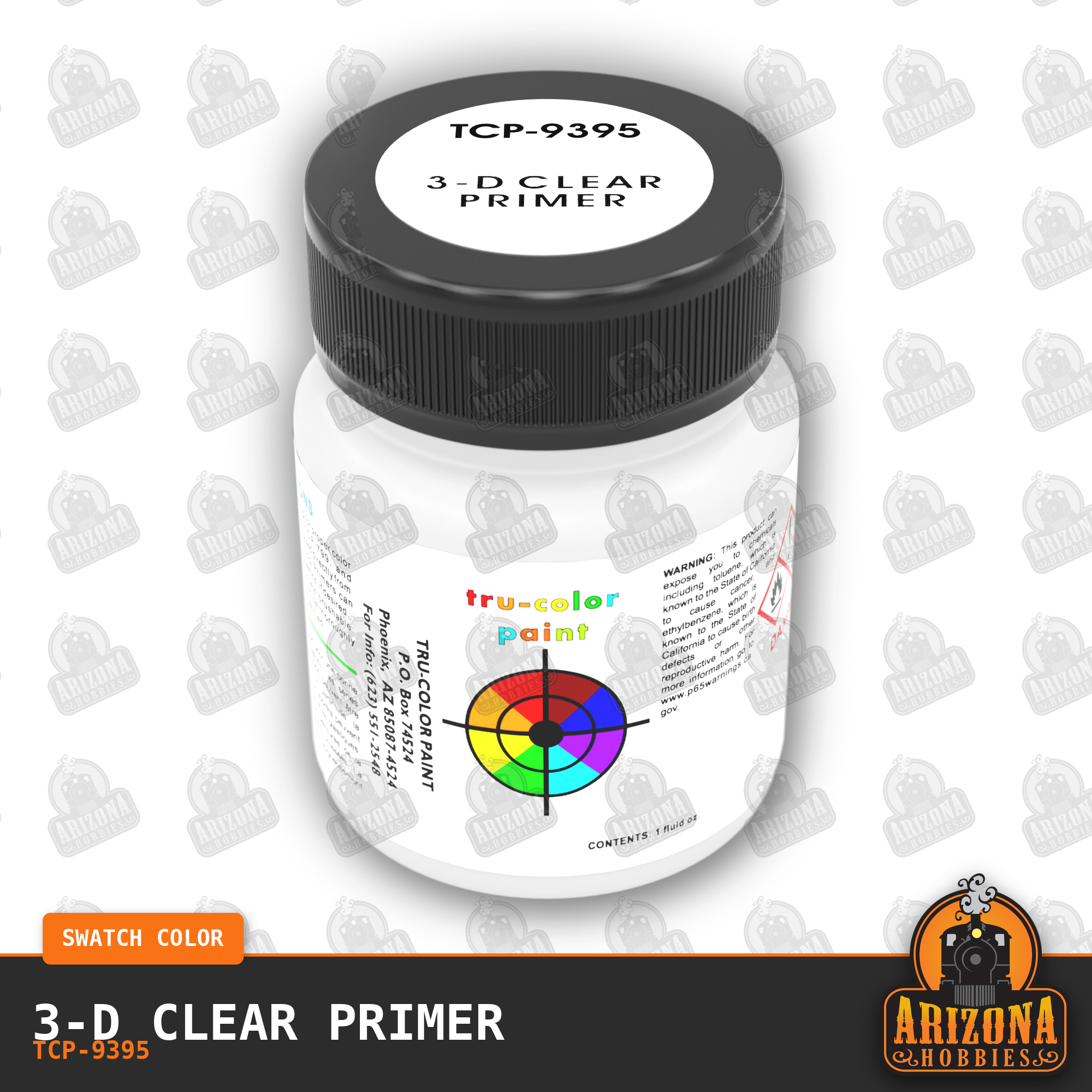 3-D CLEAR PRIMER 1-oz bottle (Air-brush) Tru-Color Paint-with color swatch-Arizona Hobbies