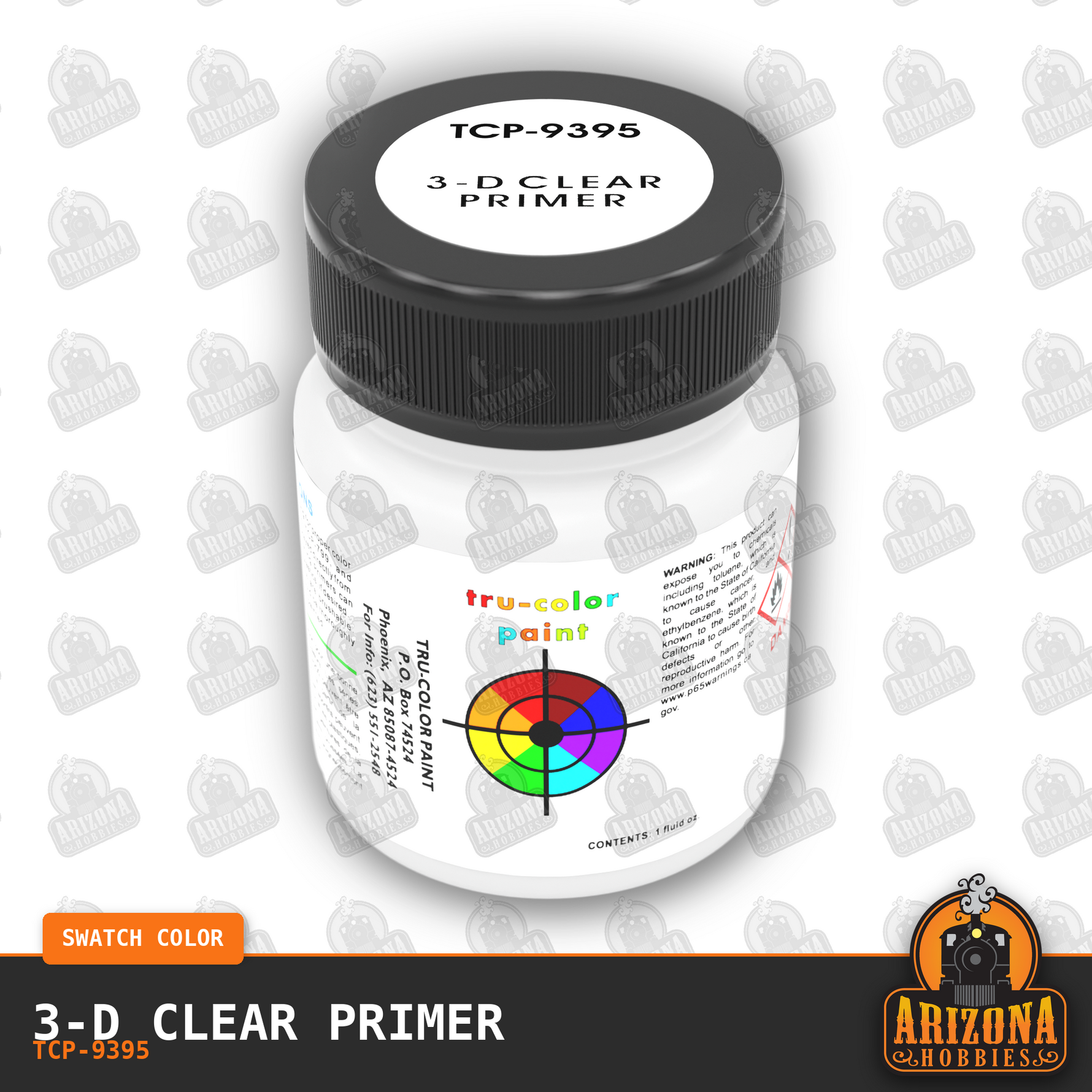 3-D CLEAR PRIMER 1-oz bottle (Air-brush) Tru-Color Paint-with color swatch-Arizona Hobbies