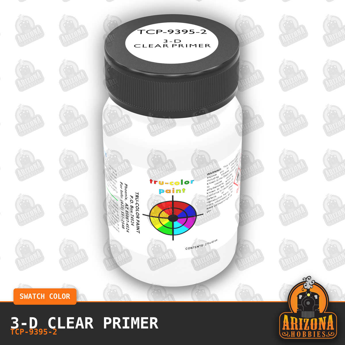 3-D CLEAR PRIMER 2-oz bottle (Air-brush) Tru-Color Paint-with color swatch-Arizona Hobbies