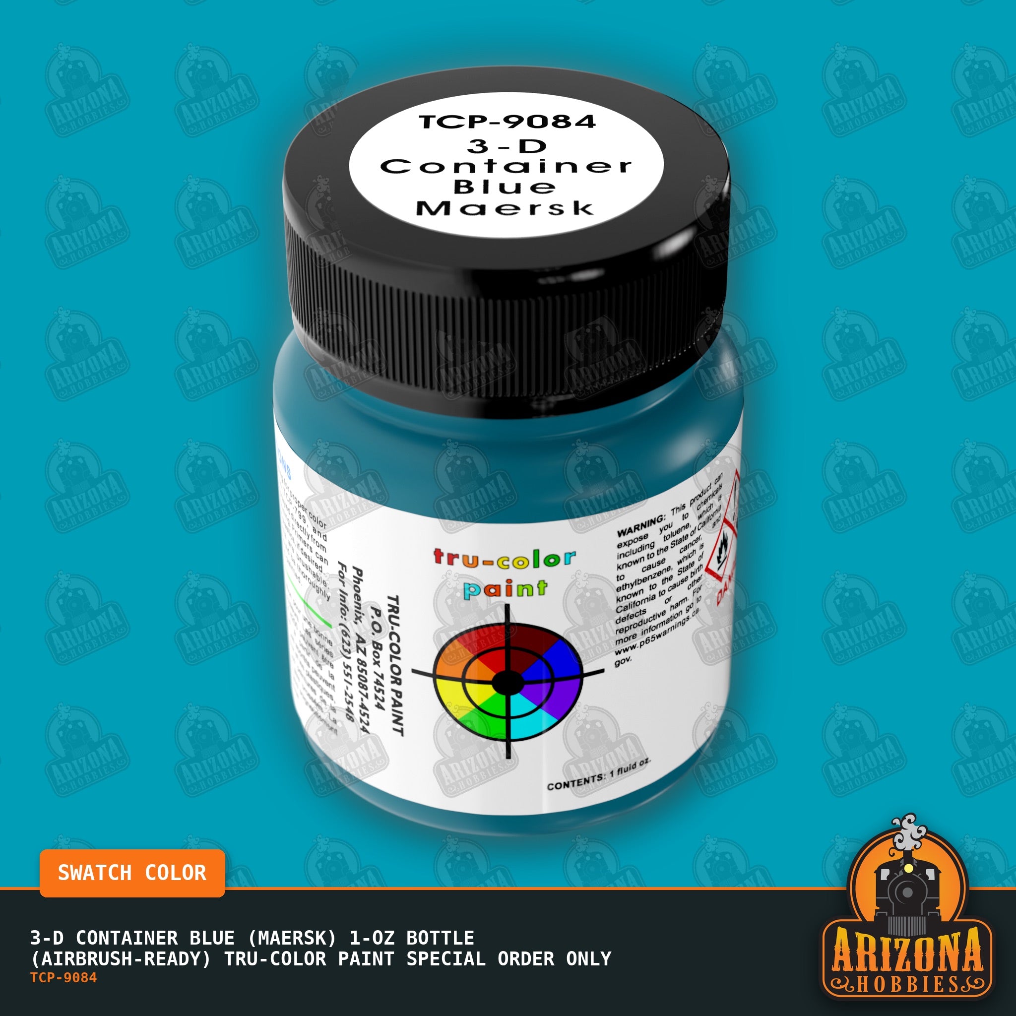 3-D CONTAINER BLUE (MAERSK) 1-oz bottle (Air-brush) Tru-Color Paint SPECIAL ORDER ONLY-with color swatch-Arizona Hobbies