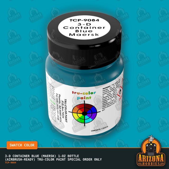 3-D CONTAINER BLUE (MAERSK) 1-oz bottle (Air-brush) Tru-Color Paint SPECIAL ORDER ONLY-with color swatch-Arizona Hobbies