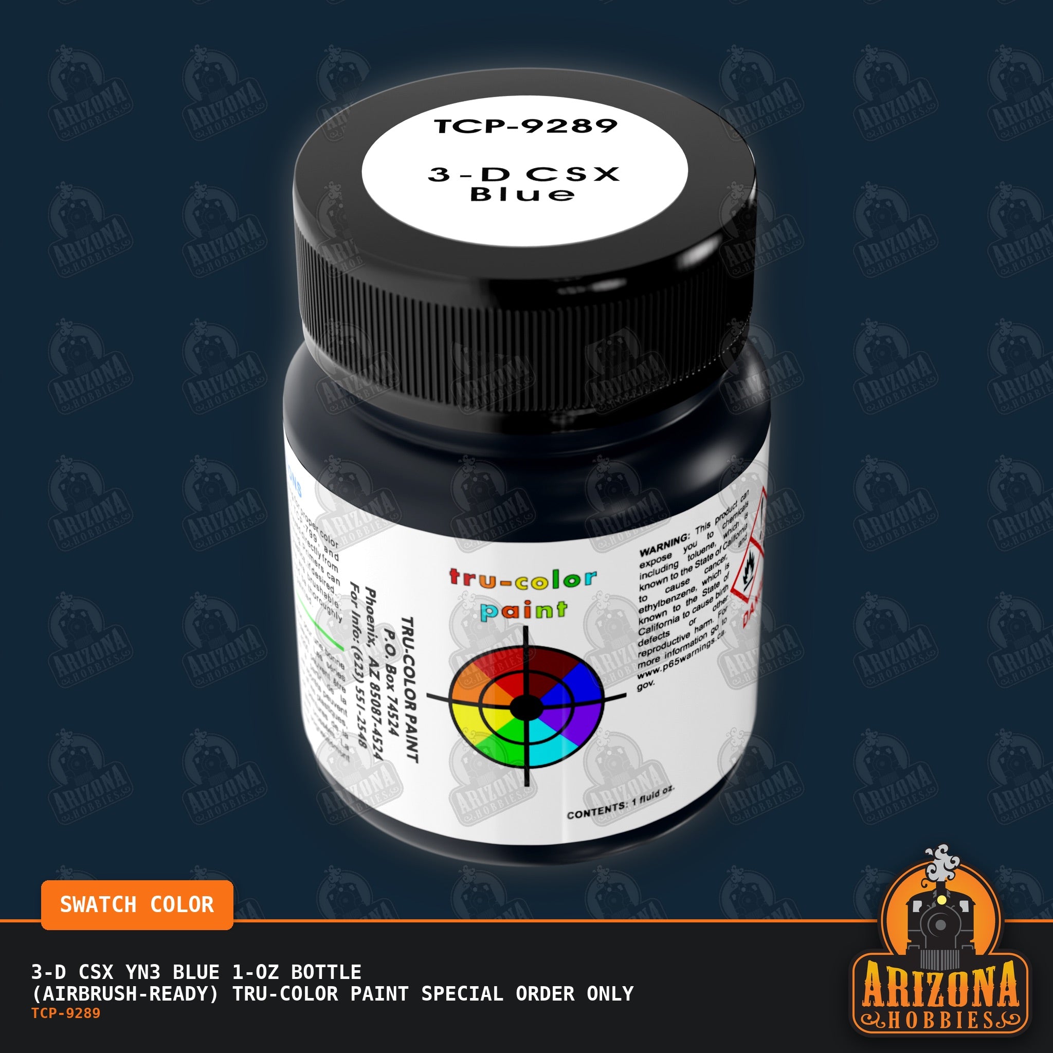 3-D CSX Yn3 BLUE 1-oz bottle (Air-brush) Tru-Color Paint SPECIAL ORDER ONLY-with color swatch-Arizona Hobbies