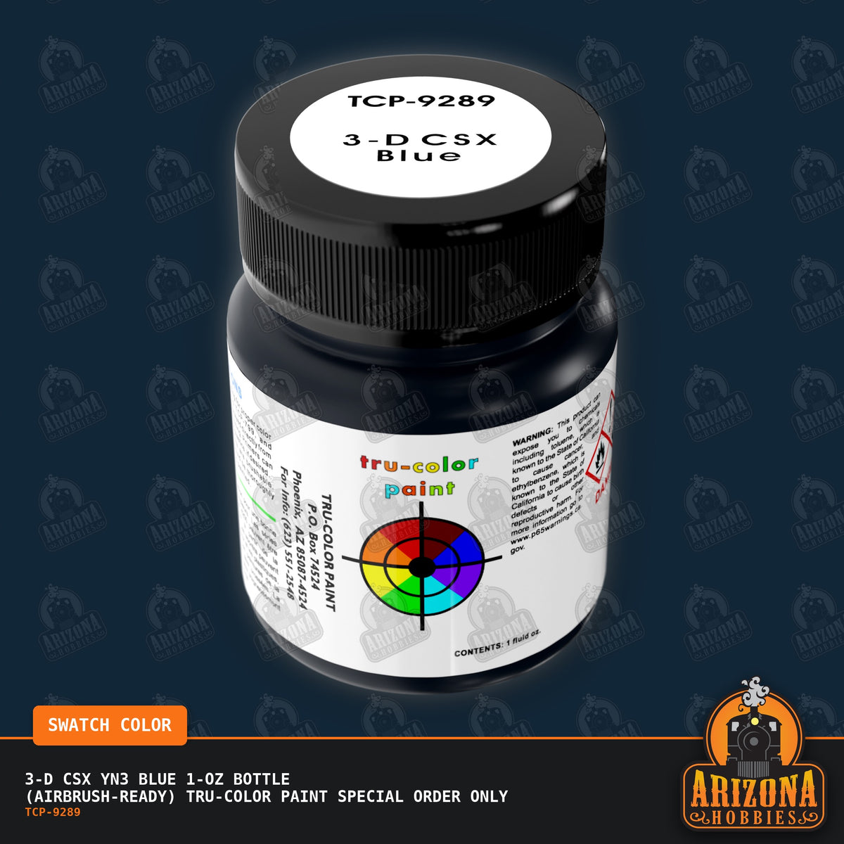3-D CSX Yn3 BLUE 1-oz bottle (Air-brush) Tru-Color Paint SPECIAL ORDER ONLY-with color swatch-Arizona Hobbies