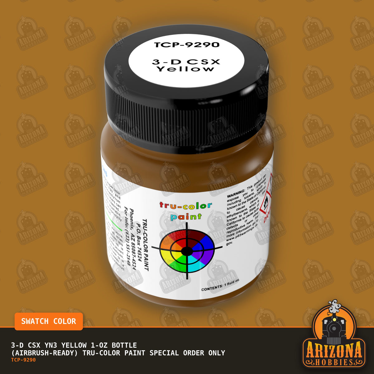 3-D CSX Yn3 YELLOW 1-oz bottle (Air-brush) Tru-Color Paint SPECIAL ORDER ONLY-with color swatch-Arizona Hobbies