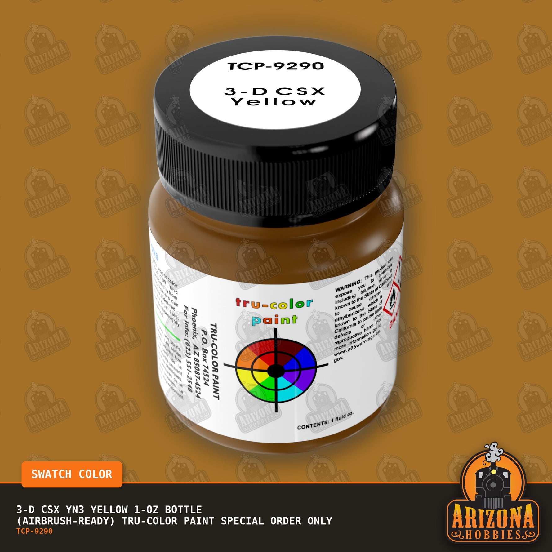 3-D CSX Yn3 YELLOW 1-oz bottle (Air-brush) Tru-Color Paint SPECIAL ORDER ONLY-with color swatch-Arizona Hobbies