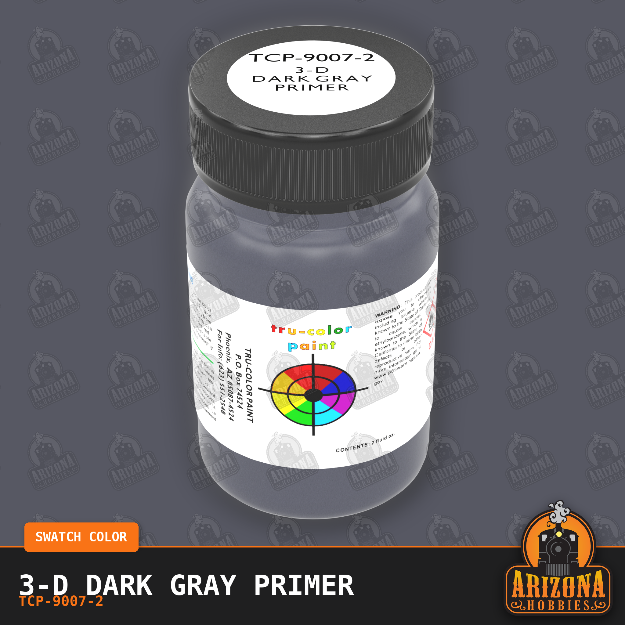 3-D DARK GRAY PRIMER 2-oz bottle (Air-brush) Tru-Color Paint-with color swatch-Arizona Hobbies