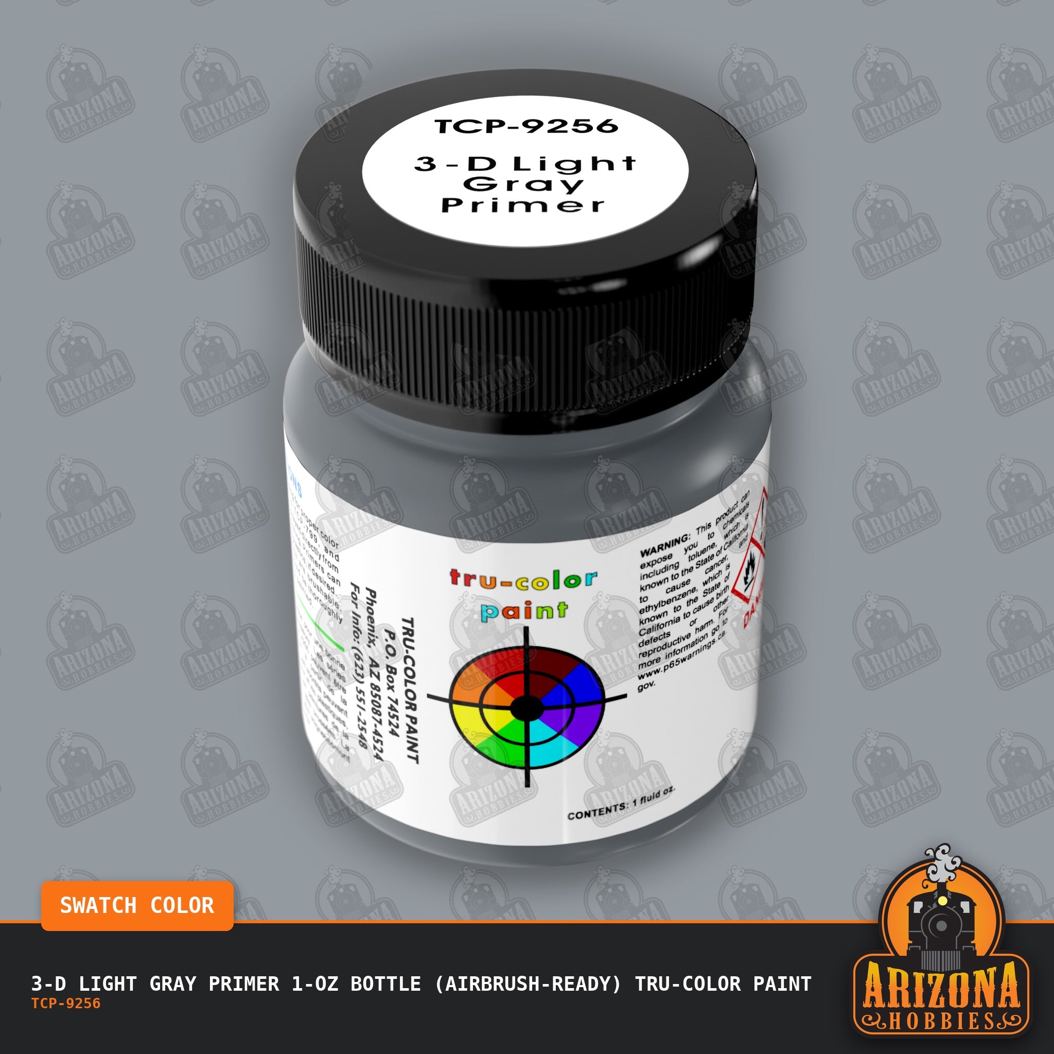 3-D LIGHT GRAY PRIMER 1-oz bottle (Air-brush) Tru-Color Paint-with color swatch-Arizona Hobbies