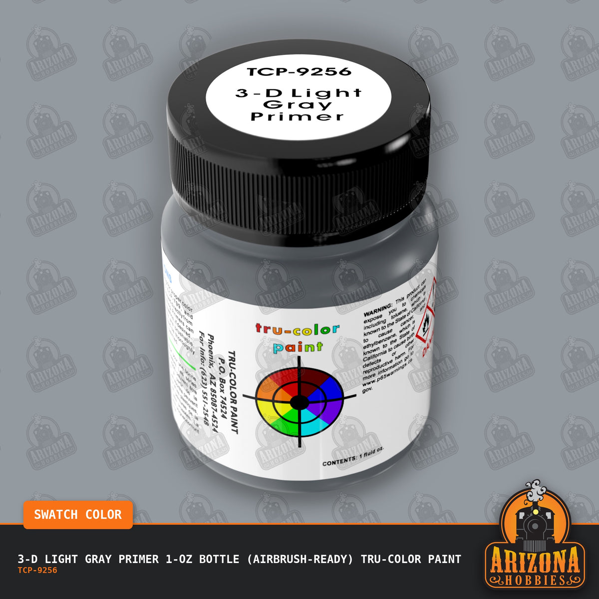 3-D LIGHT GRAY PRIMER 1-oz bottle (Air-brush) Tru-Color Paint-with color swatch-Arizona Hobbies