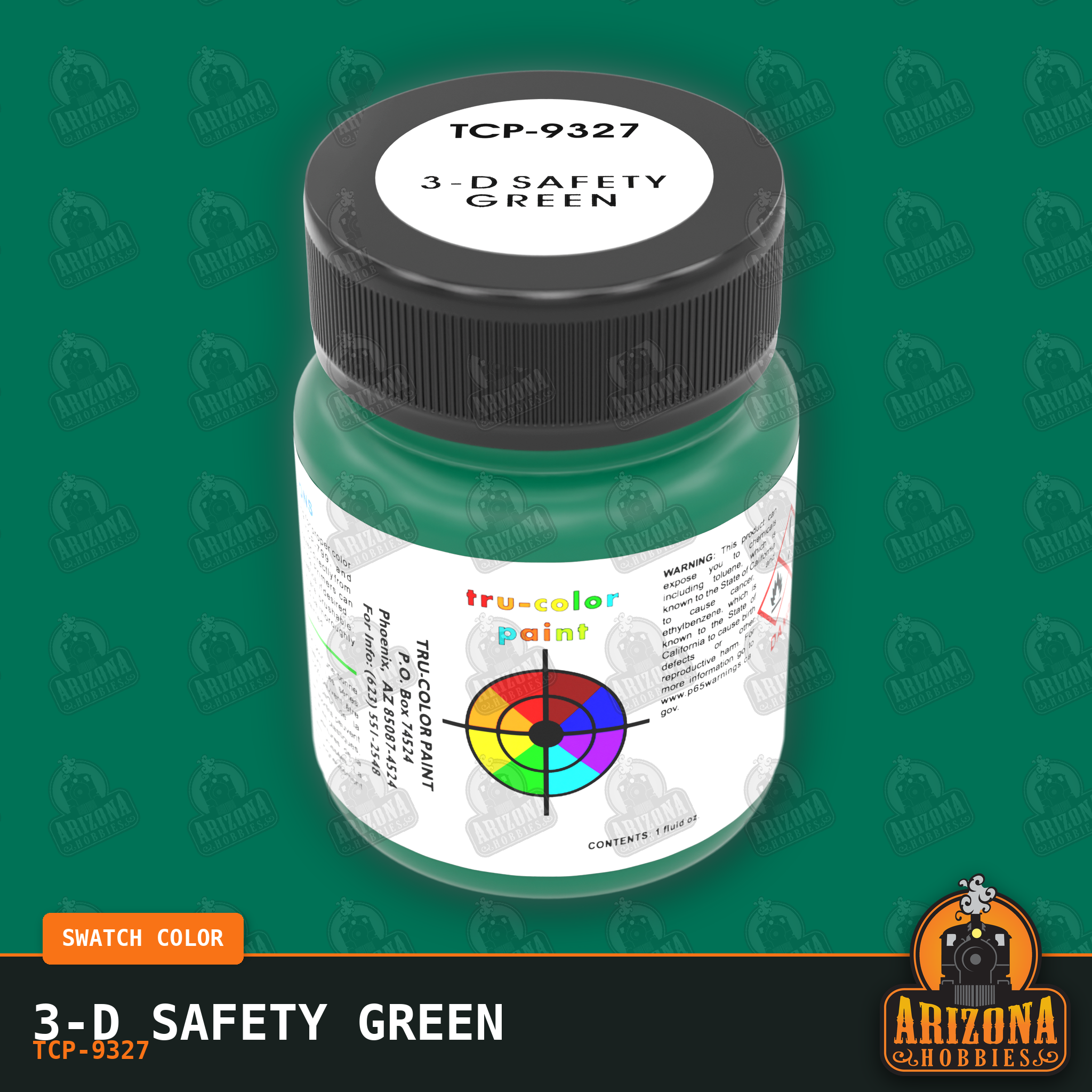 3-D SAFETY GREEN 1-oz bottle (Air-brush) Tru-Color Paint SPECIAL ORDER ONLY-with color swatch-Arizona Hobbies