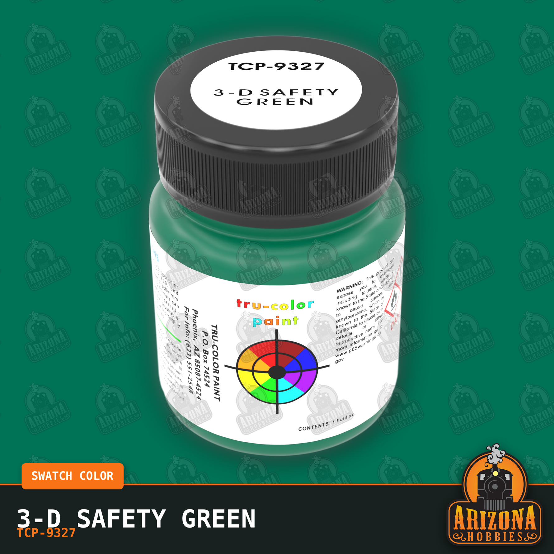 3-D SAFETY GREEN 1-oz bottle (Air-brush) Tru-Color Paint SPECIAL ORDER ONLY-with color swatch-Arizona Hobbies