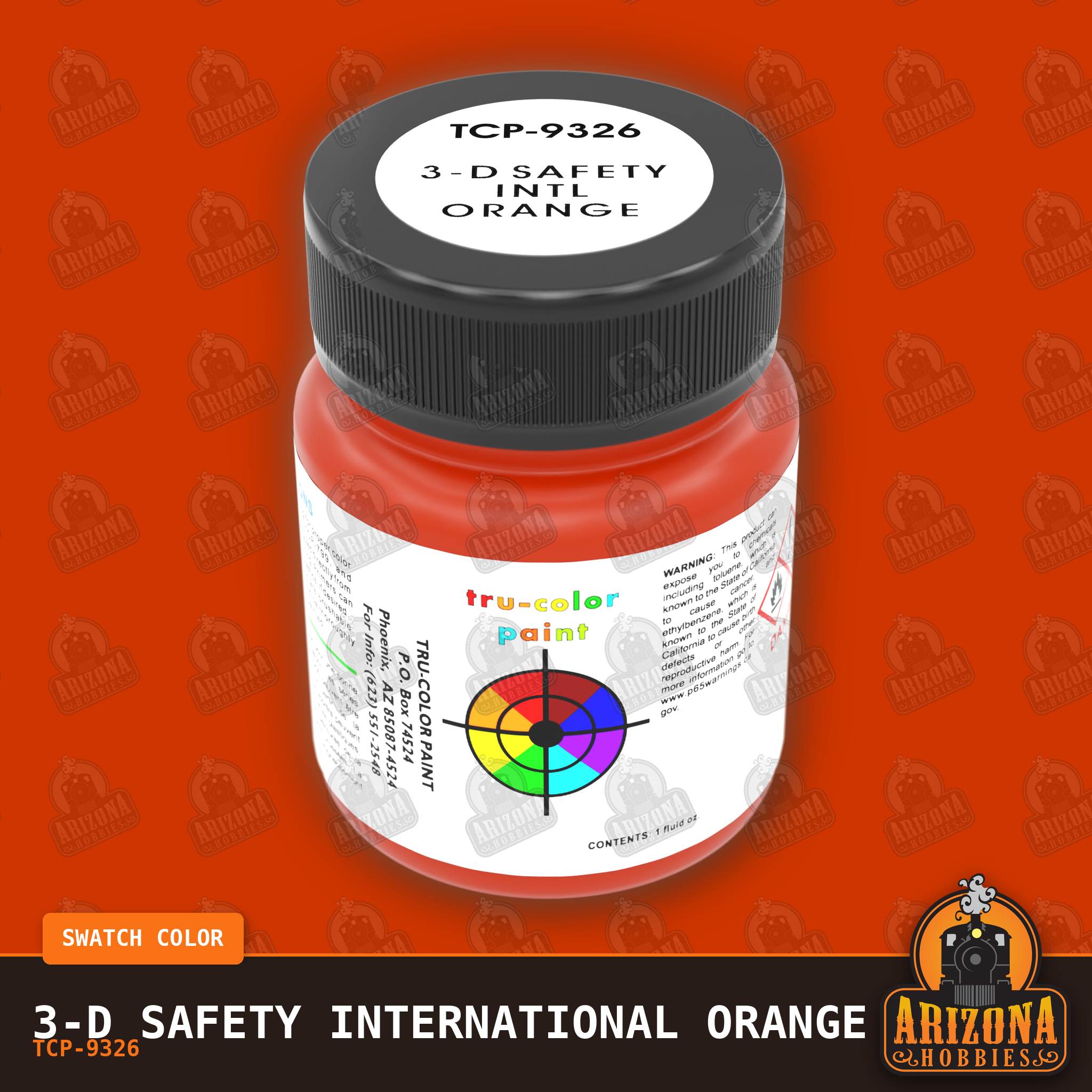 3-D SAFETY INTERNATIONAL ORANGE 1-oz bottle (Air-brush) Tru-Color Paint SPECIAL ORDER ONLY-with color swatch-Arizona Hobbies