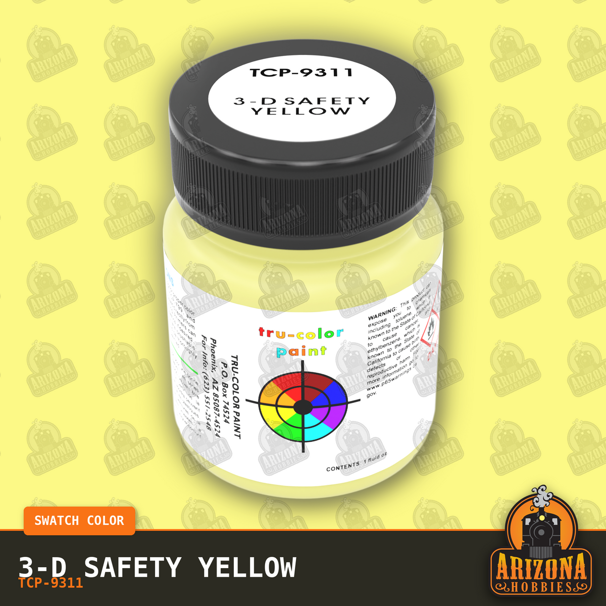 3-D SAFETY YELLOW 1-oz bottle (Air-brush) Tru-Color Paint SPECIAL ORDER ONLY-with color swatch-Arizona Hobbies