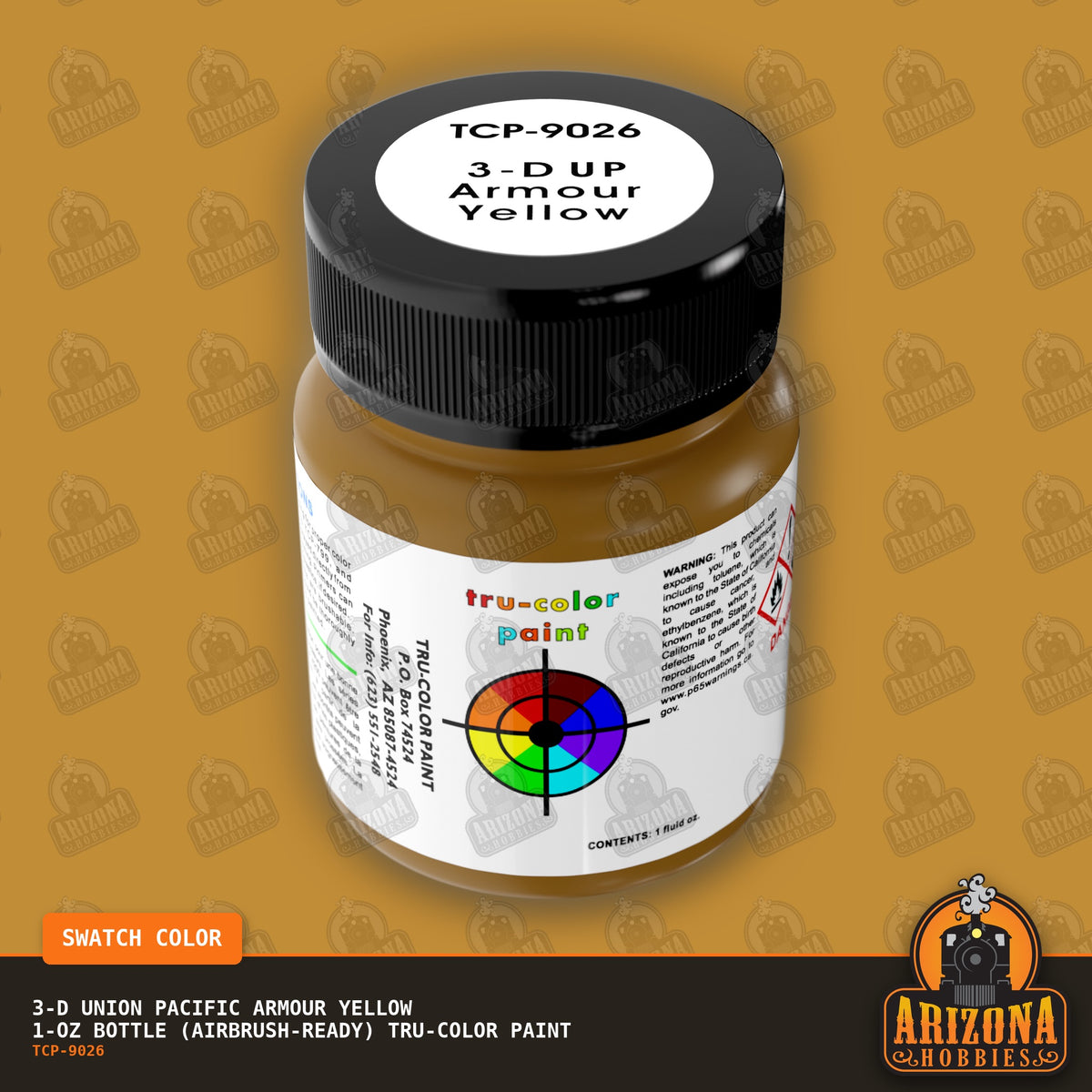 3-D Union Pacific ARMOUR YELLOW 1-oz bottle (Air-brush) Tru-Color Paint-with color swatch-Arizona Hobbies