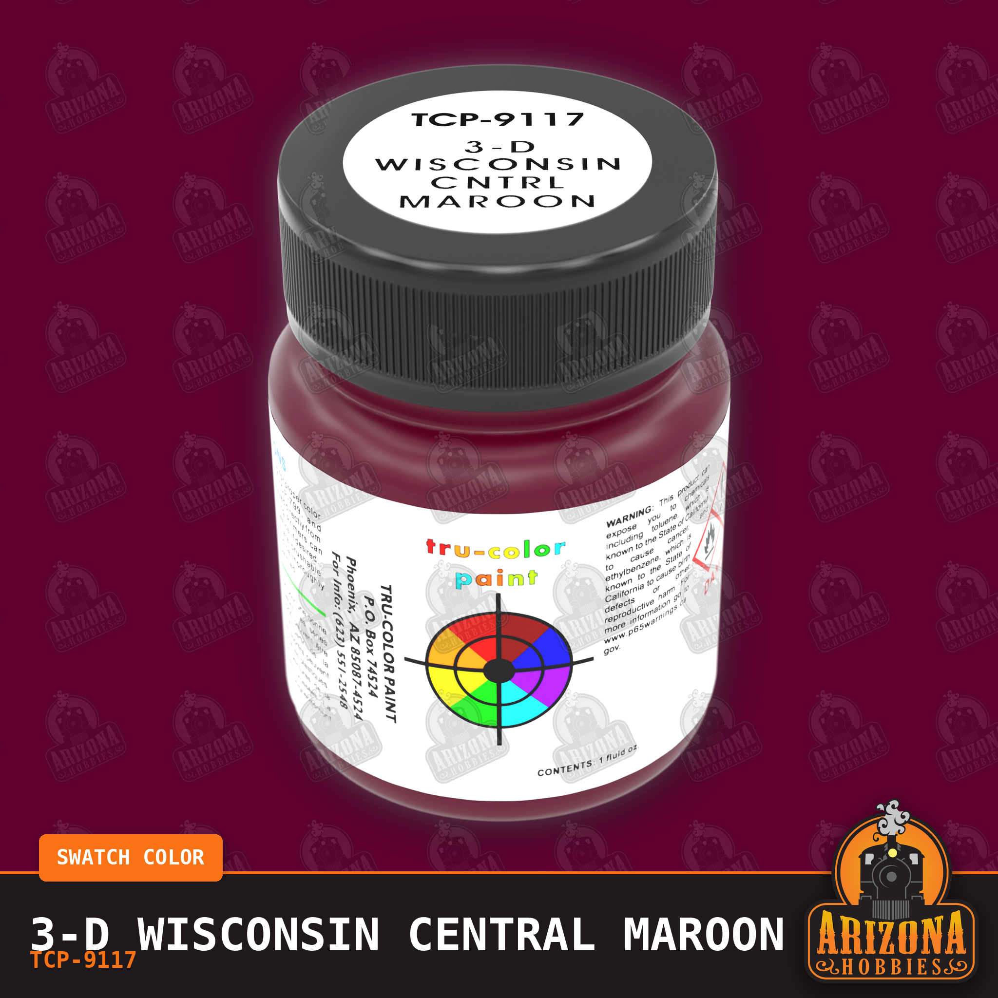 3-D WISCONSIN CENTRAL MAROON 1-oz bottle (Air-brush) Tru-Color Paint SPECIAL ORDER ONLY-with color swatch-Arizona Hobbies