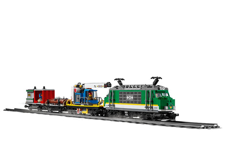 LEGO City 60198 Cargo Train set with remote-controlled engine, crane wagon, track, forklift and minifigures