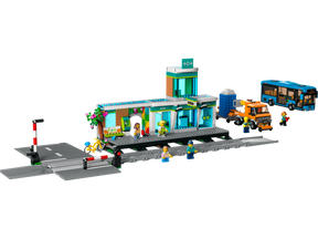LEGO City 60335 Train Station set with terminal, bus, road-and-rail truck and minifigures