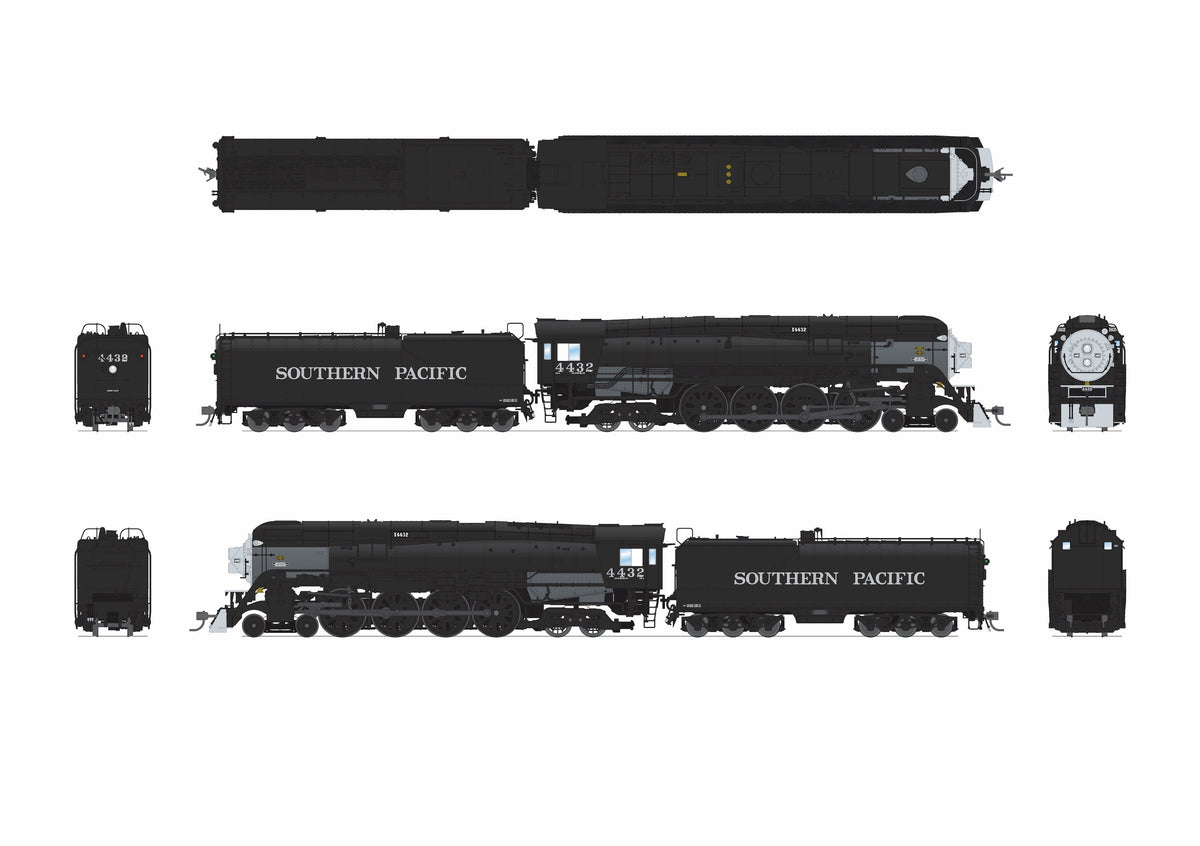 9836 Southern Pacific GS-4 4-8-4, #4445, Deskirted, Painted Black, No Trim on Pilot, Paragon4 Sound/DC/DCC, Smoke, HO