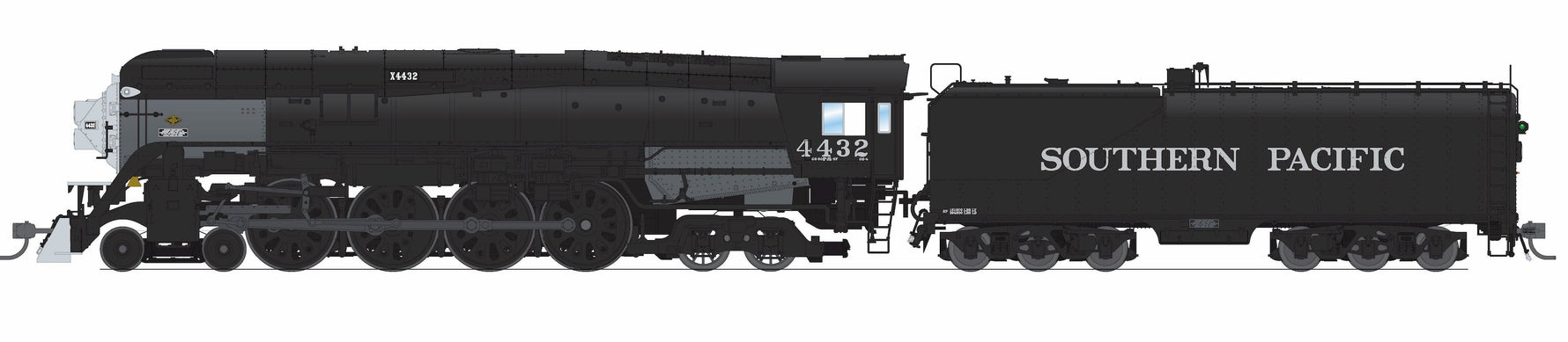 9836 Southern Pacific GS-4 4-8-4, #4445, Deskirted, Painted Black, No Trim on Pilot, Paragon4 Sound/DC/DCC, Smoke, HO