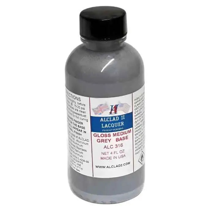 ALC-316 Alclad II Gloss Medium Gray Base 4-oz bottle-Arizona Hobbies
