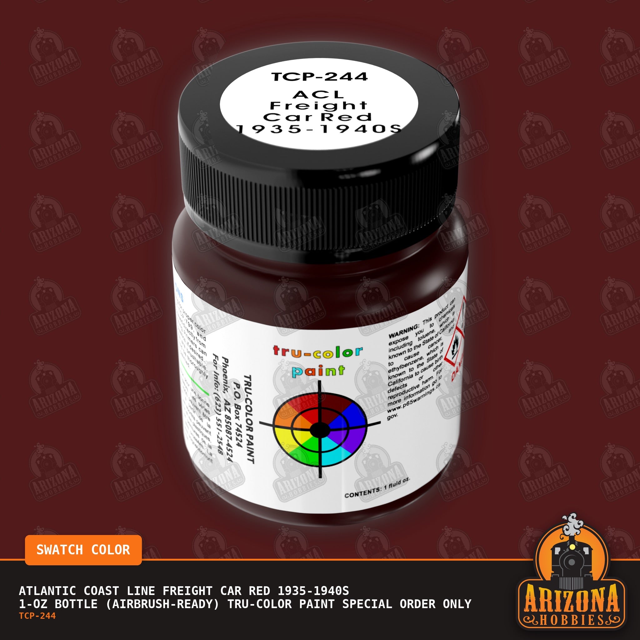 Atlantic Coast Line FREIGHT CAR RED 1935-1940s 1-oz bottle (Air-brush) Tru-Color Paint SPECIAL ORDER ONLY-with color swatch-Arizona Hobbies