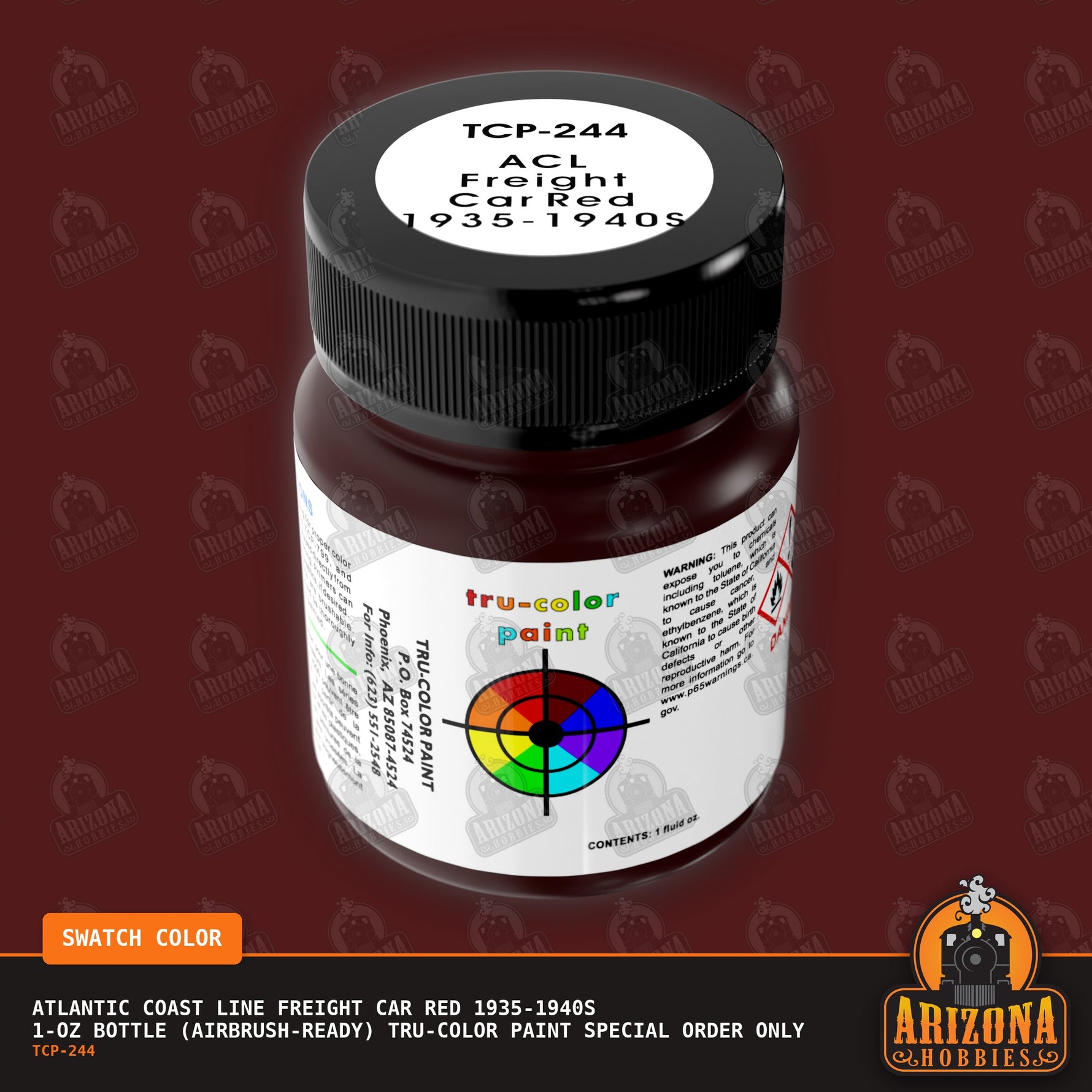 Atlantic Coast Line FREIGHT CAR RED 1935-1940s 1-oz bottle (Air-brush) Tru-Color Paint SPECIAL ORDER ONLY-with color swatch-Arizona Hobbies