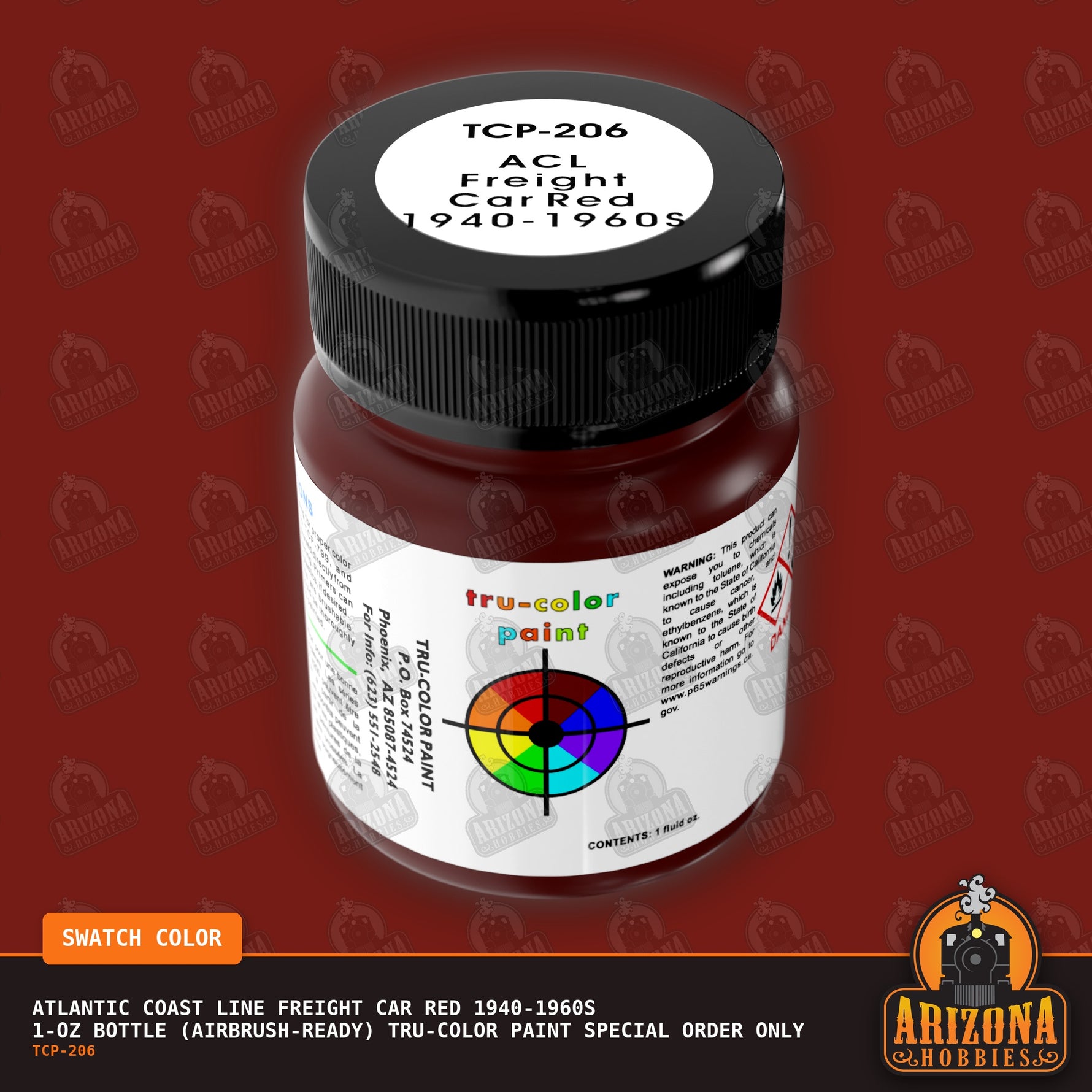 Atlantic Coast Line FREIGHT CAR RED 1940-1960s 1-oz bottle (Air-brush) Tru-Color Paint SPECIAL ORDER ONLY-with color swatch-Arizona Hobbies