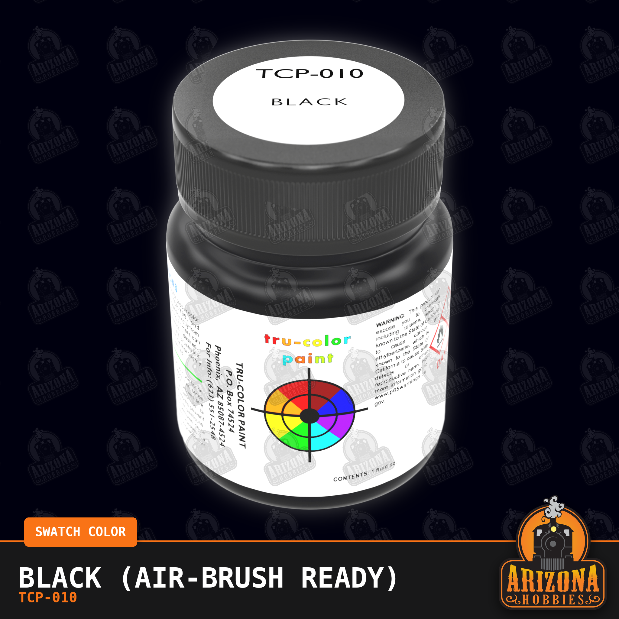 BLACK 1-oz bottle (Air-brush) Tru-Color Paint-with color swatch-Arizona Hobbies