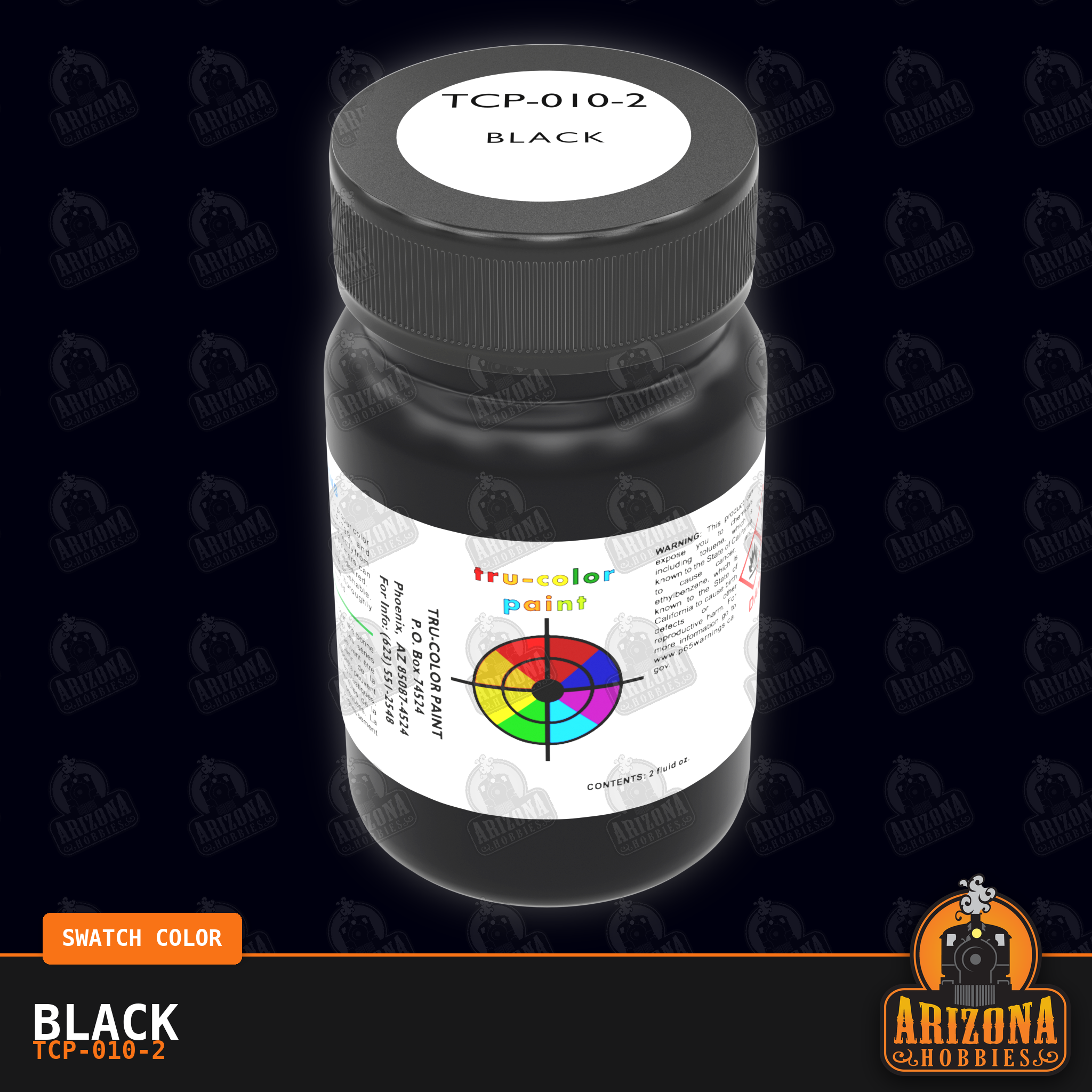 BLACK 2-oz bottle (Air-brush) Tru-Color Paint-with color swatch-Arizona Hobbies