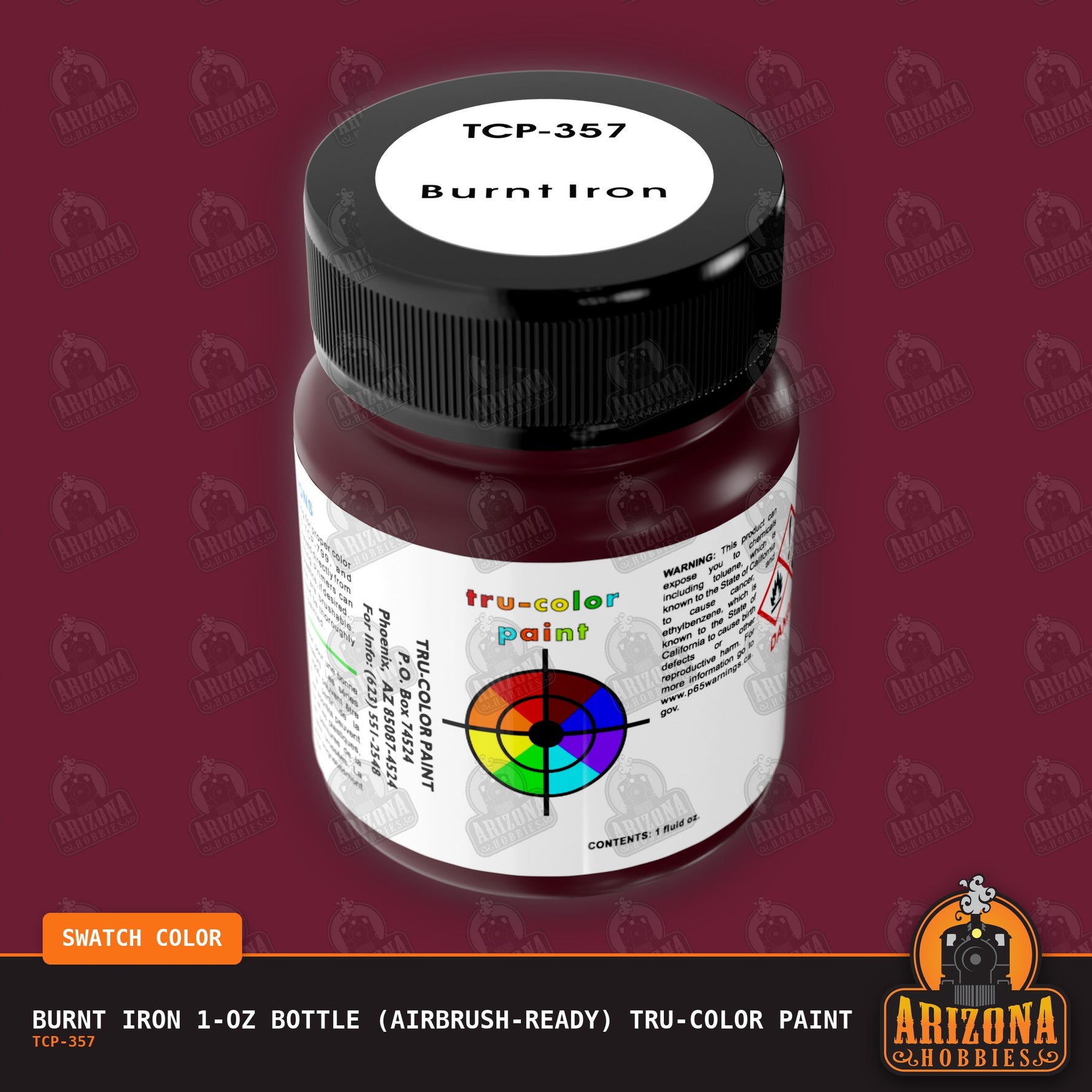 BURNT IRON 1-oz bottle (Air-brush) Tru-Color Paint-with color swatch-Arizona Hobbies