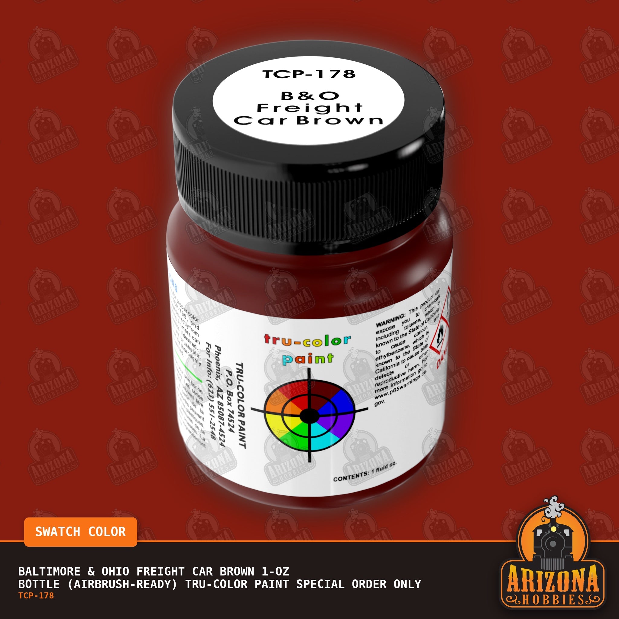 Baltimore & Ohio FREIGHT CAR BROWN 1-oz bottle (Air-brush) Tru-Color Paint SPECIAL ORDER ONLY-with color swatch-Arizona Hobbies